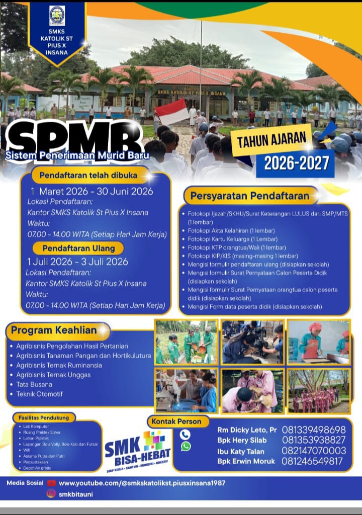 [ID] SMKS Katolik St. Pius X Insana Buka Penerimaan Murid Baru Tahun Ajaran 2026/2027