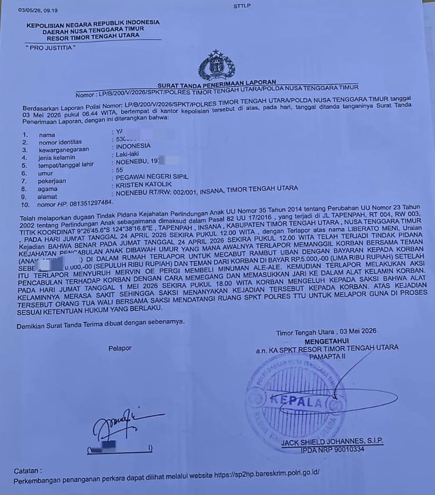 Dugaan Pencabulan Anak di TTU Dilaporkan ke Polisi, Terlapor Terancam UU Perlindungan Anak