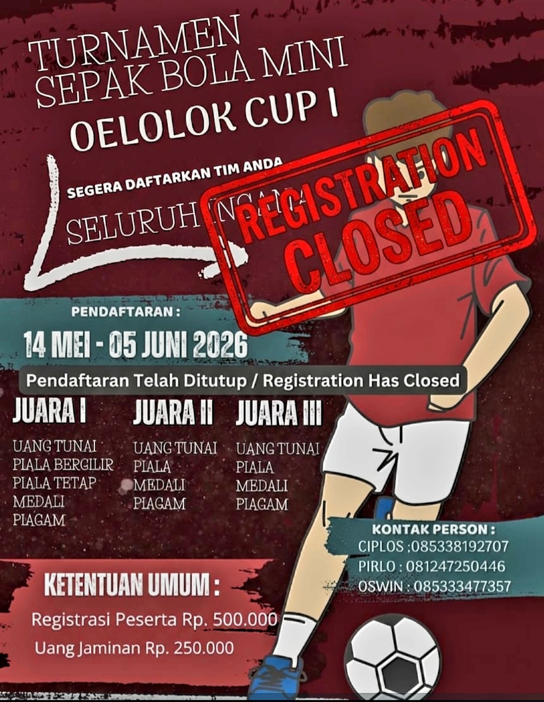 [ID] Turnamen Sepak Bola Mini Oelolok Cup I Siap Digelar, Pendaftaran Resmi Ditutup!