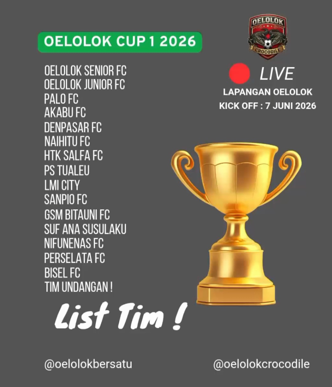 [ID] Oelolok Cup I 2026 Resmi Bergulir 7 Juni, 16 Tim Siap Ramaikan Turnamen Sepak Bola Mini
