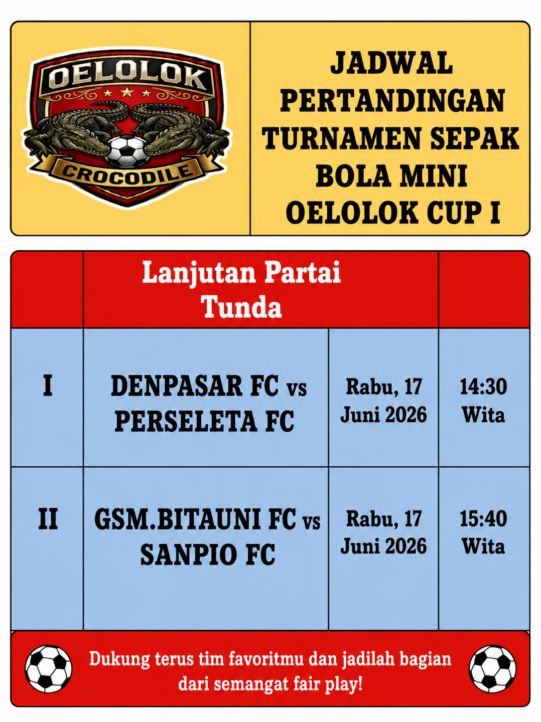 Panitia Oelolok Cup I Resmi Lanjutkan Pertandingan Tertunda, Dua Laga Digelar Rabu Besok!
